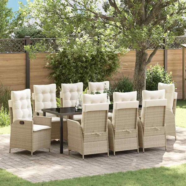 Ensemble de salle à manger pour jardin 9 pcs Beige polyrotin