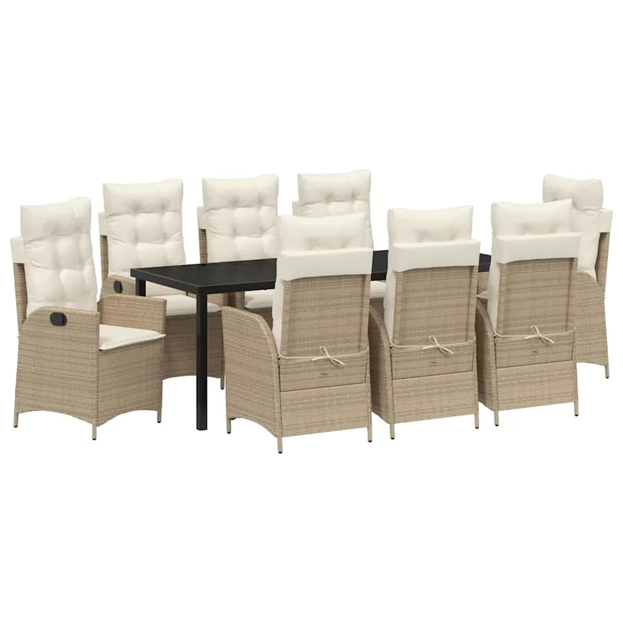 Ensemble de salle à manger pour jardin 9 pcs Beige polyrotin - 2