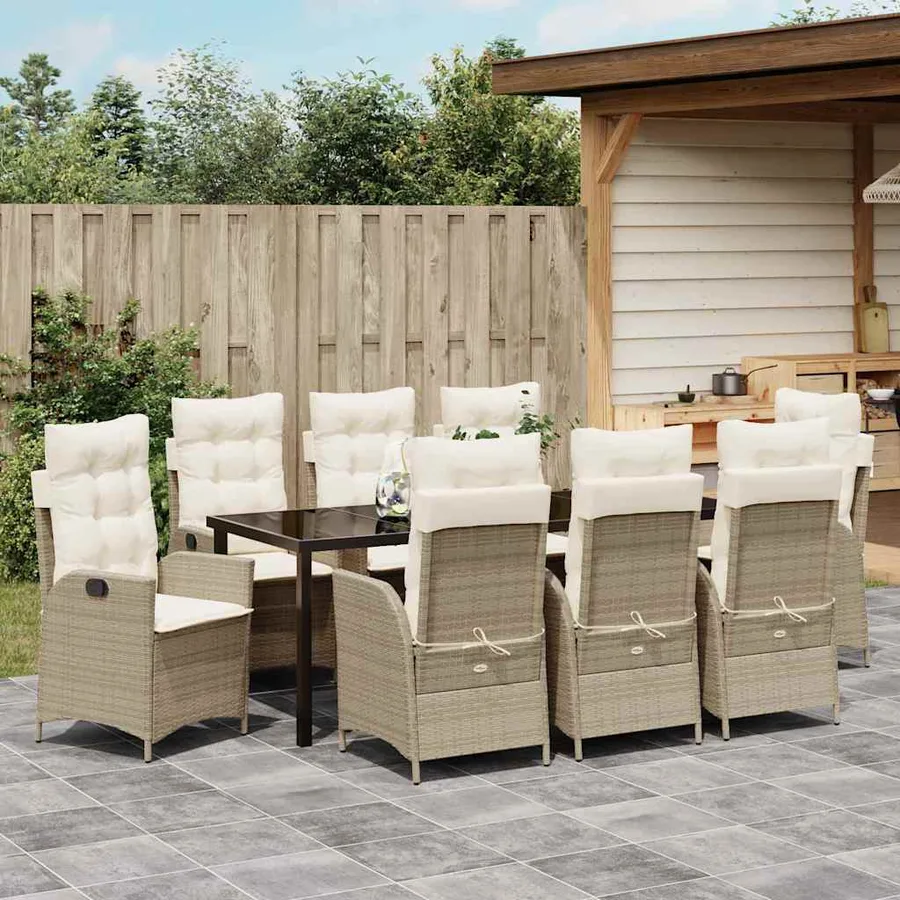 Ensemble de salle à manger pour jardin 9 pcs Beige polyrotin - 4