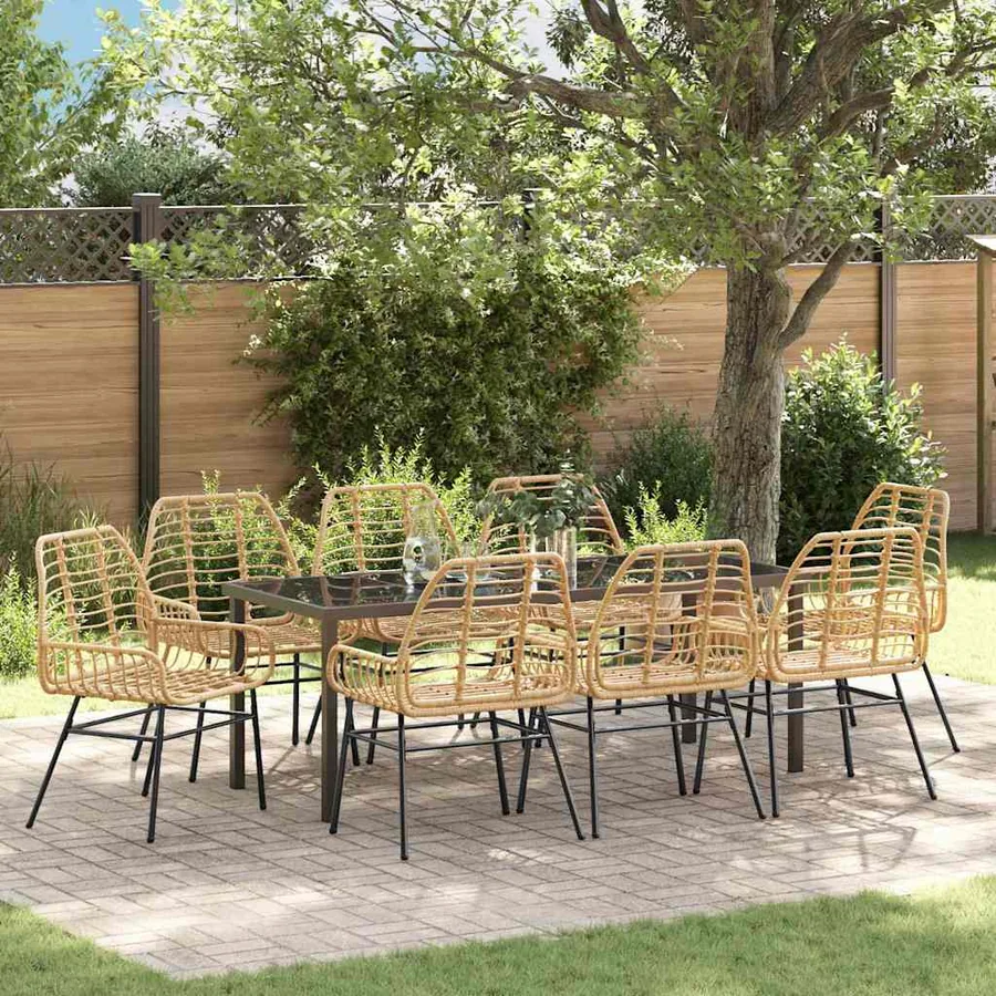 Ensemble de salle à manger pour jardin 9 pcs Marron polyrotin