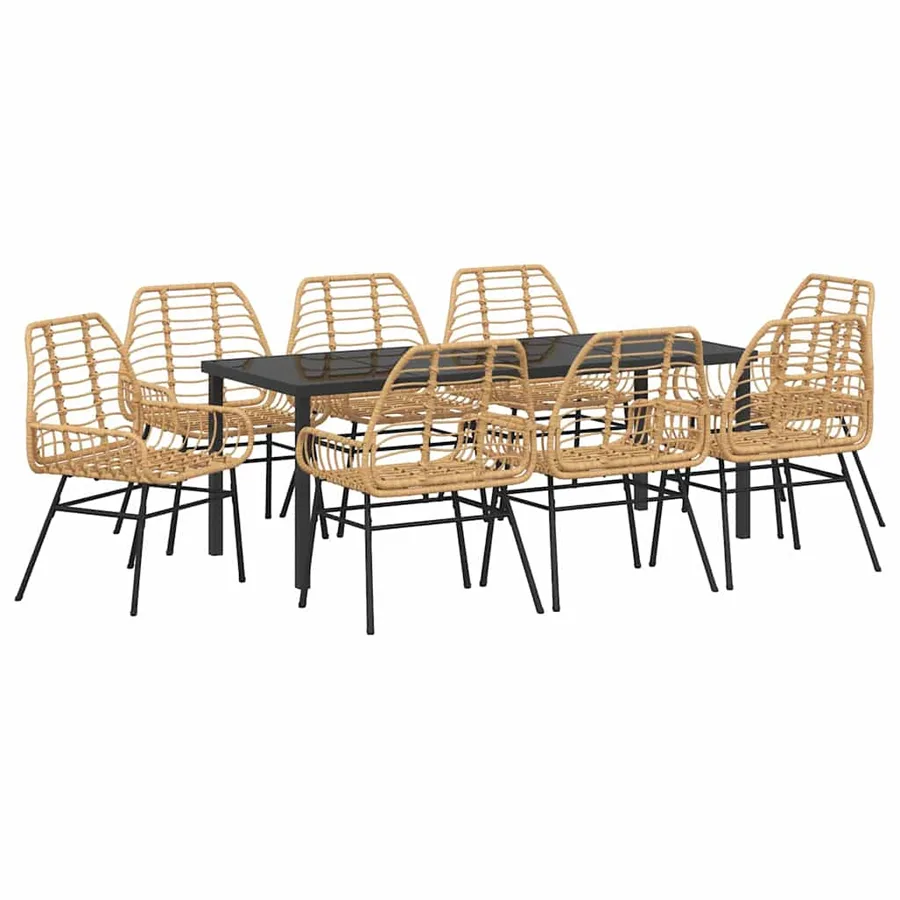 Ensemble de salle à manger pour jardin 9 pcs Marron polyrotin - 2