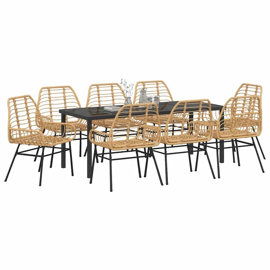 Ensemble de salle à manger pour jardin 9 pcs Marron polyrotin - 3