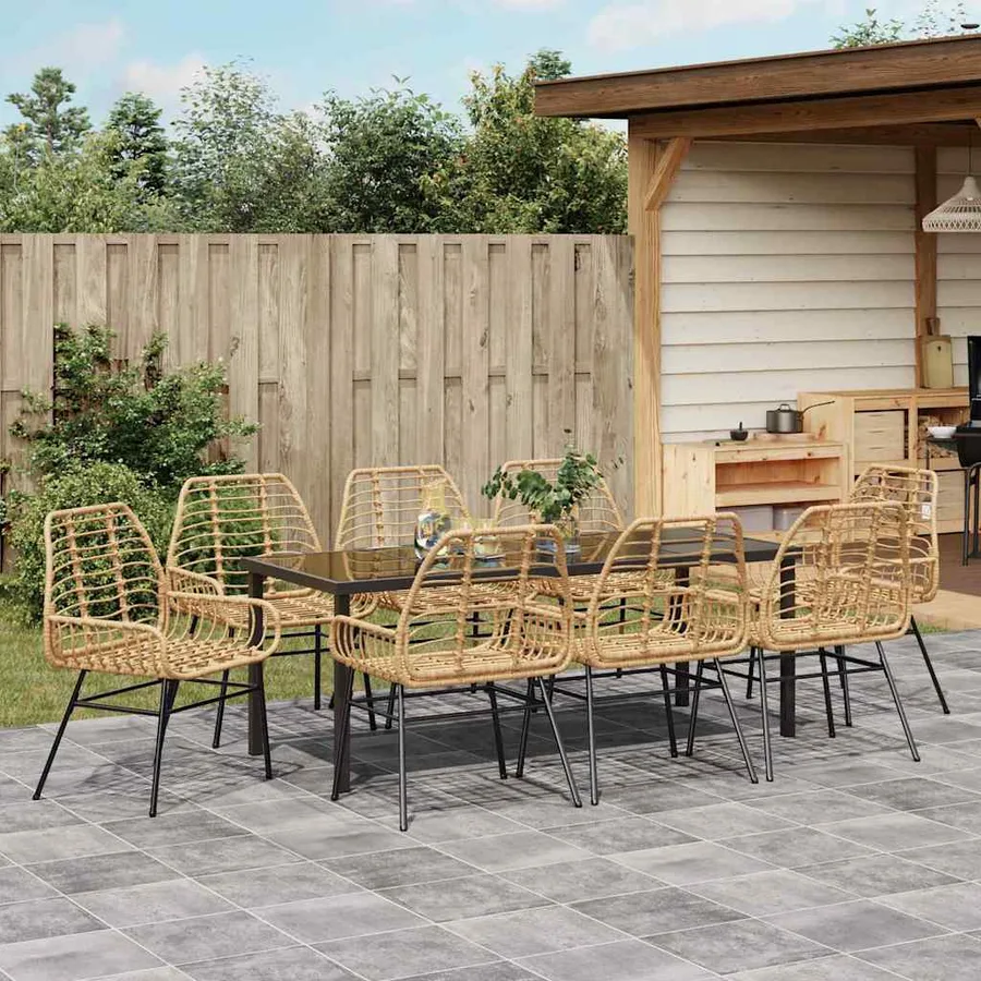 Ensemble de salle à manger pour jardin 9 pcs Marron polyrotin - 4