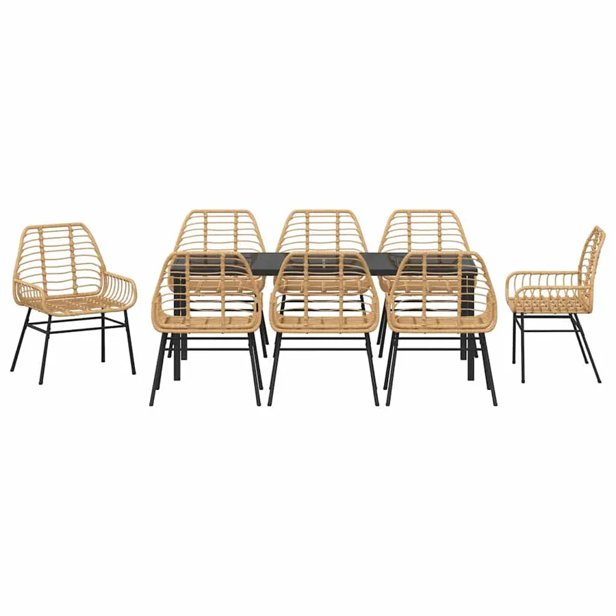 Ensemble de salle à manger pour jardin 9 pcs Marron polyrotin - 7