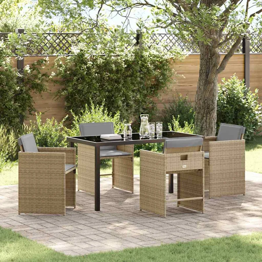 Ensemble de salle à manger pour jardin 5 pcs Beige polyrotin
