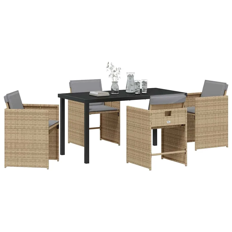 Ensemble de salle à manger pour jardin 5 pcs Beige polyrotin - 3