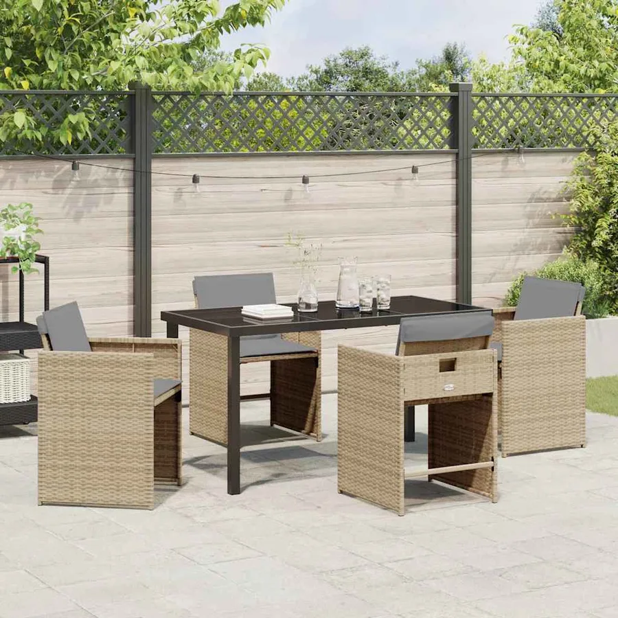 Ensemble de salle à manger pour jardin 5 pcs Beige polyrotin - 4