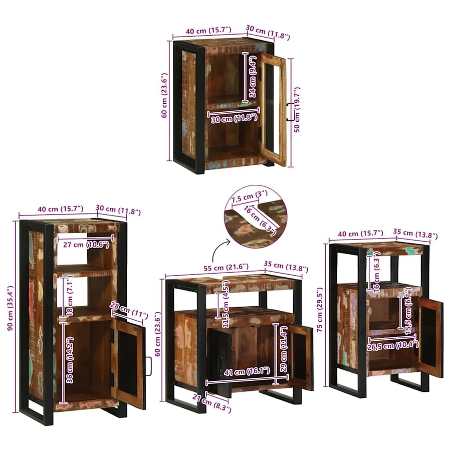 Ensemble de mobilier de salle de bain 4 pcs Bois massif recyclé - 17