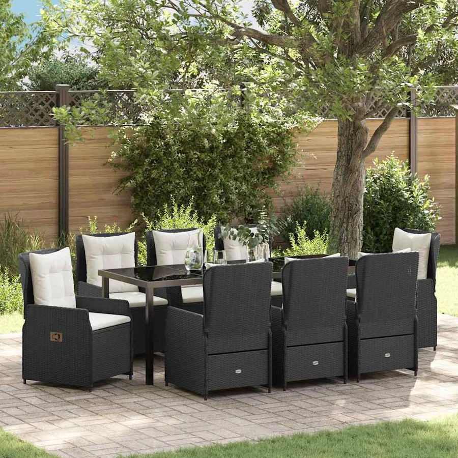 Ensemble de salle à manger pour jardin 9 pcs Noir polyrotin