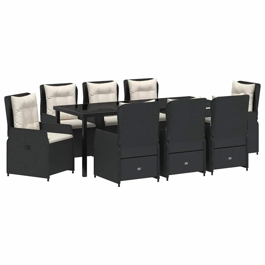 Ensemble de salle à manger pour jardin 9 pcs Noir polyrotin - 2