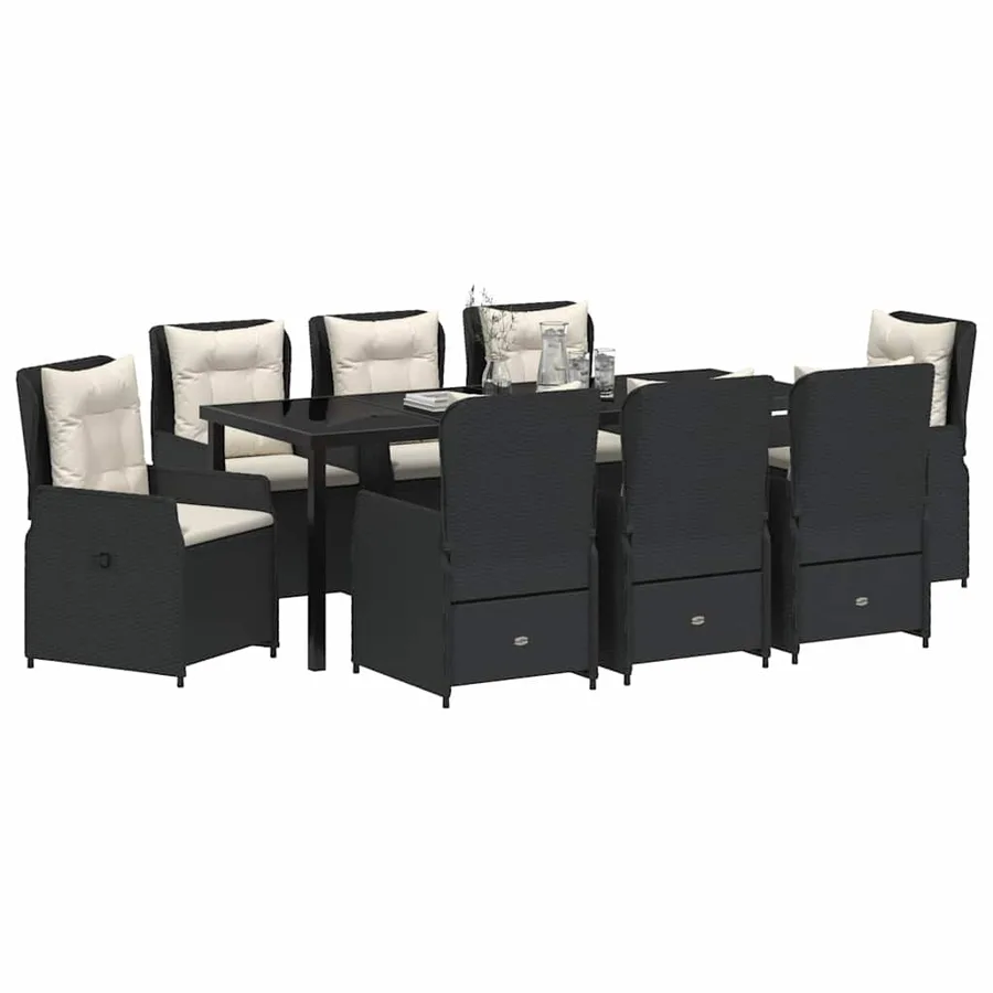 Ensemble de salle à manger pour jardin 9 pcs Noir polyrotin - 3