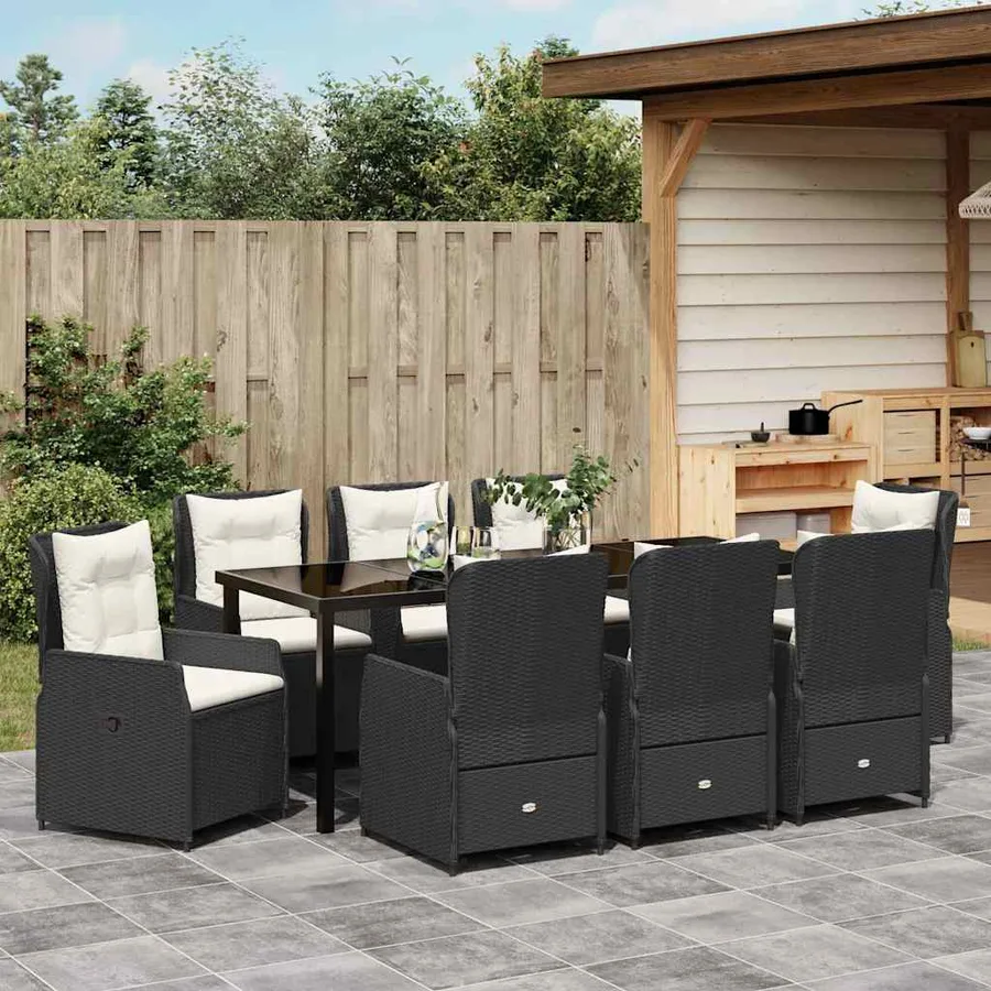 Ensemble de salle à manger pour jardin 9 pcs Noir polyrotin - 4
