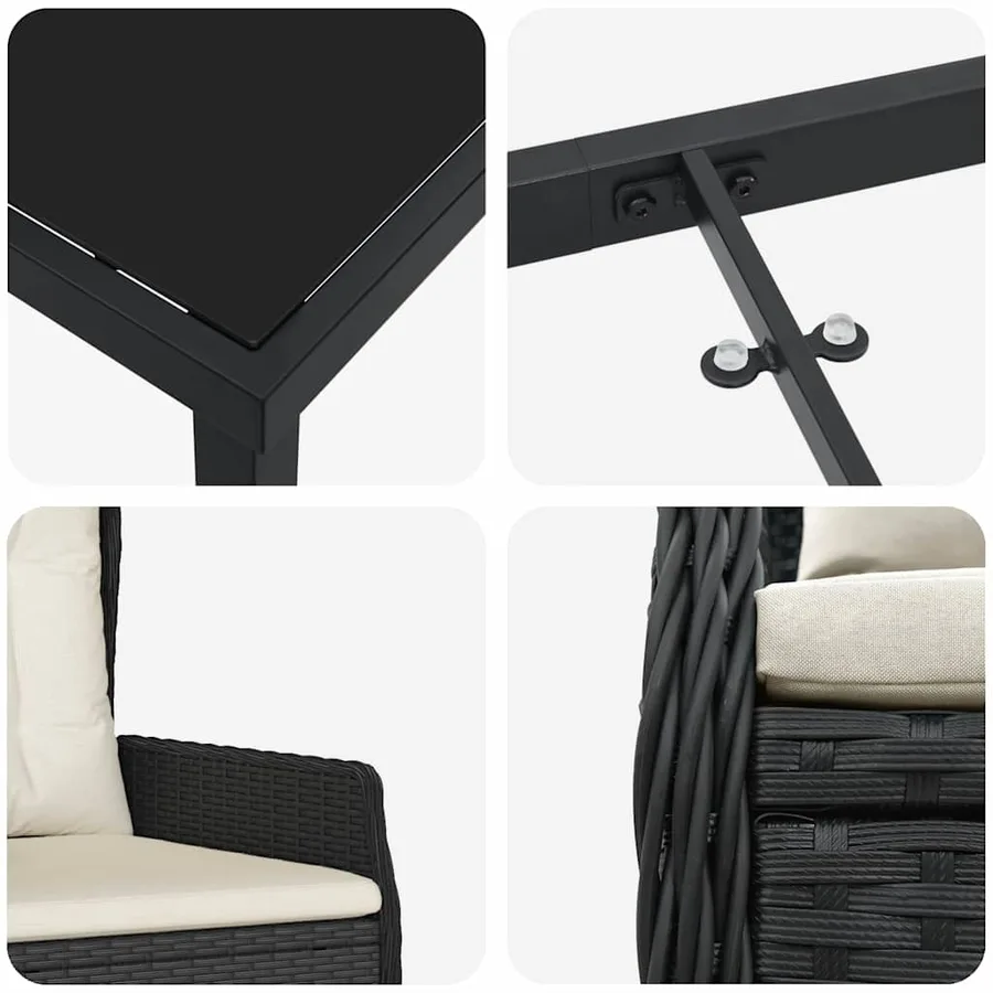 Ensemble de salle à manger pour jardin 9 pcs Noir polyrotin - 9