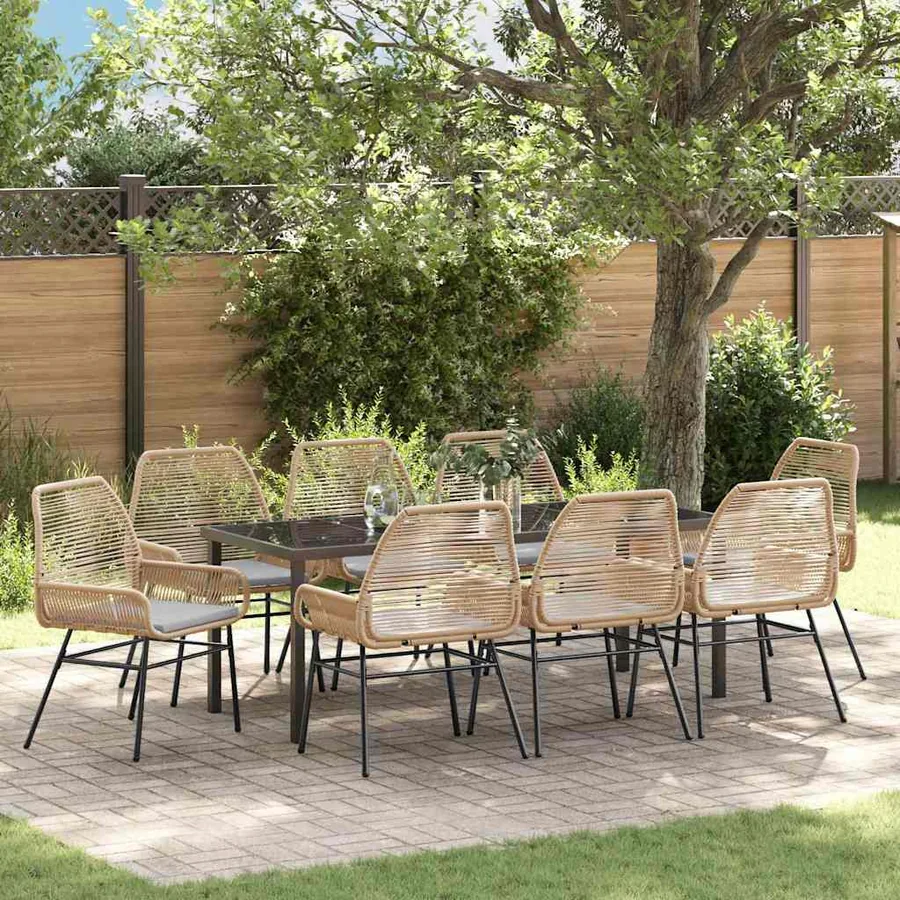 Ensemble de salle à manger pour jardin 9 pcs Marron polyrotin