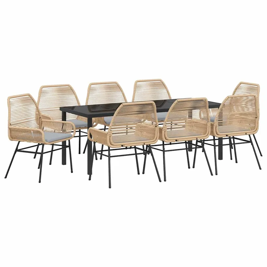 Ensemble de salle à manger pour jardin 9 pcs Marron polyrotin - 2