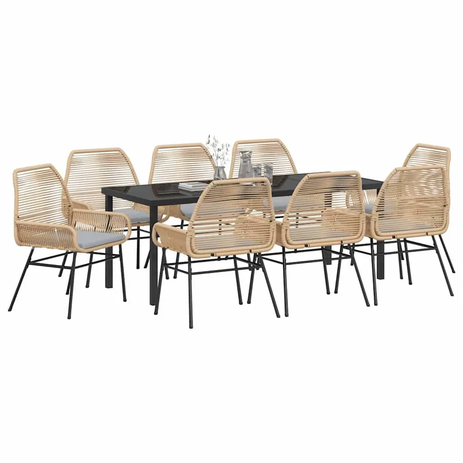 Ensemble de salle à manger pour jardin 9 pcs Marron polyrotin - 3