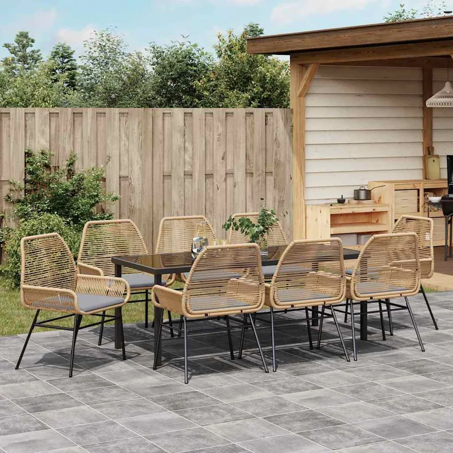 Ensemble de salle à manger pour jardin 9 pcs Marron polyrotin - 4
