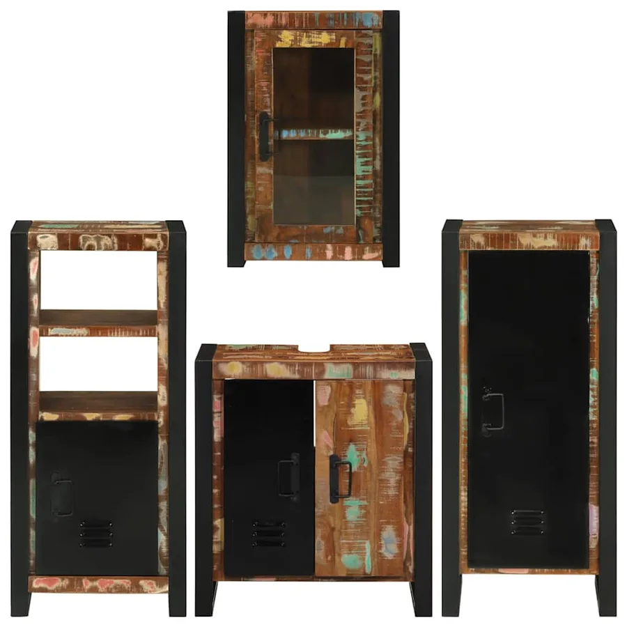 Ensemble de mobilier de salle de bain 4 pcs Bois massif recyclé - 9