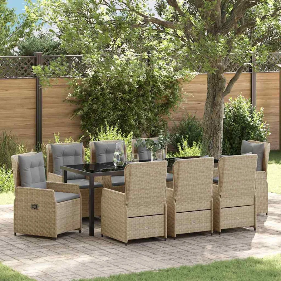 Ensemble de salle à manger pour jardin 9 pcs polyrotin