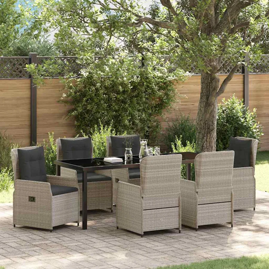 Ensemble de salle à manger pour jardin 7 pcs Gris clair