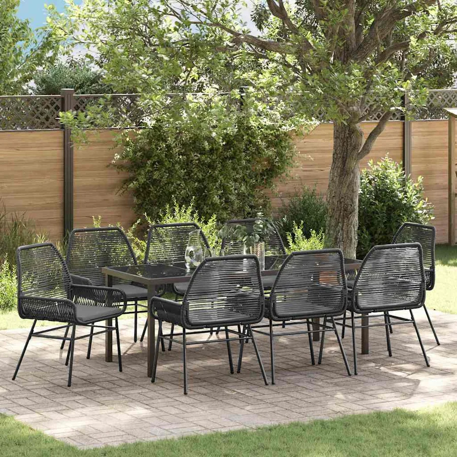 Ensemble de salle à manger pour jardin 9 pcs Noir polyrotin