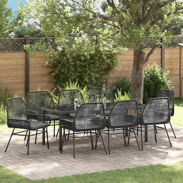 Ensemble de salle à manger pour jardin 9 pcs Noir polyrotin