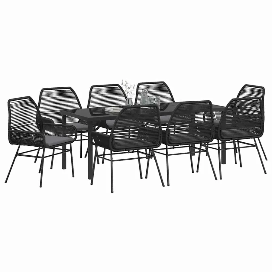 Ensemble de salle à manger pour jardin 9 pcs Noir polyrotin - 3