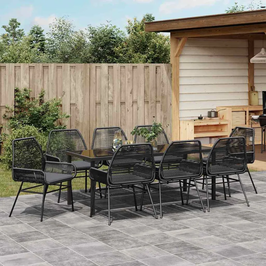 Ensemble de salle à manger pour jardin 9 pcs Noir polyrotin - 4