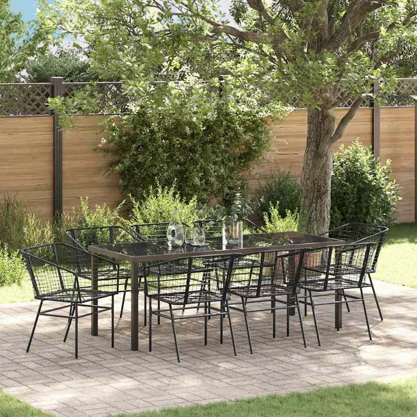 Ensemble de salle à manger pour jardin 9 pcs Noir polyrotin