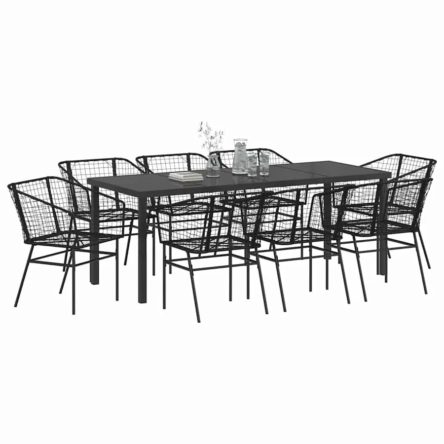 Ensemble de salle à manger pour jardin 9 pcs Noir polyrotin - 3