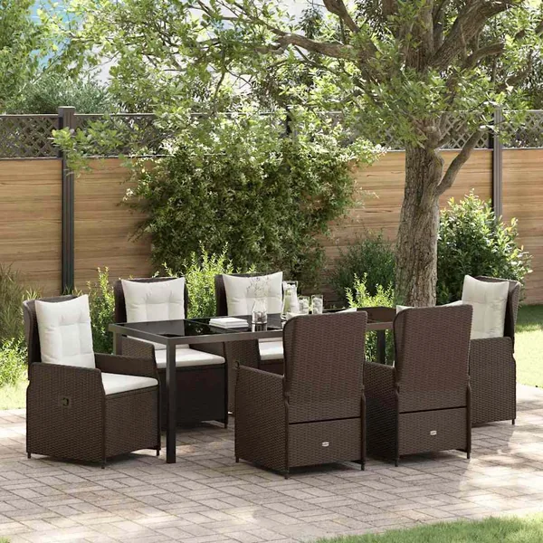 Ensemble de salle à manger pour jardin 7 pcs Marron polyrotin