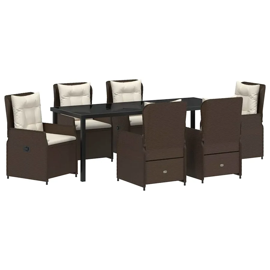 Ensemble de salle à manger pour jardin 7 pcs Marron polyrotin - 2