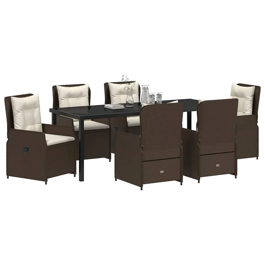 Ensemble de salle à manger pour jardin 7 pcs Marron polyrotin - 3