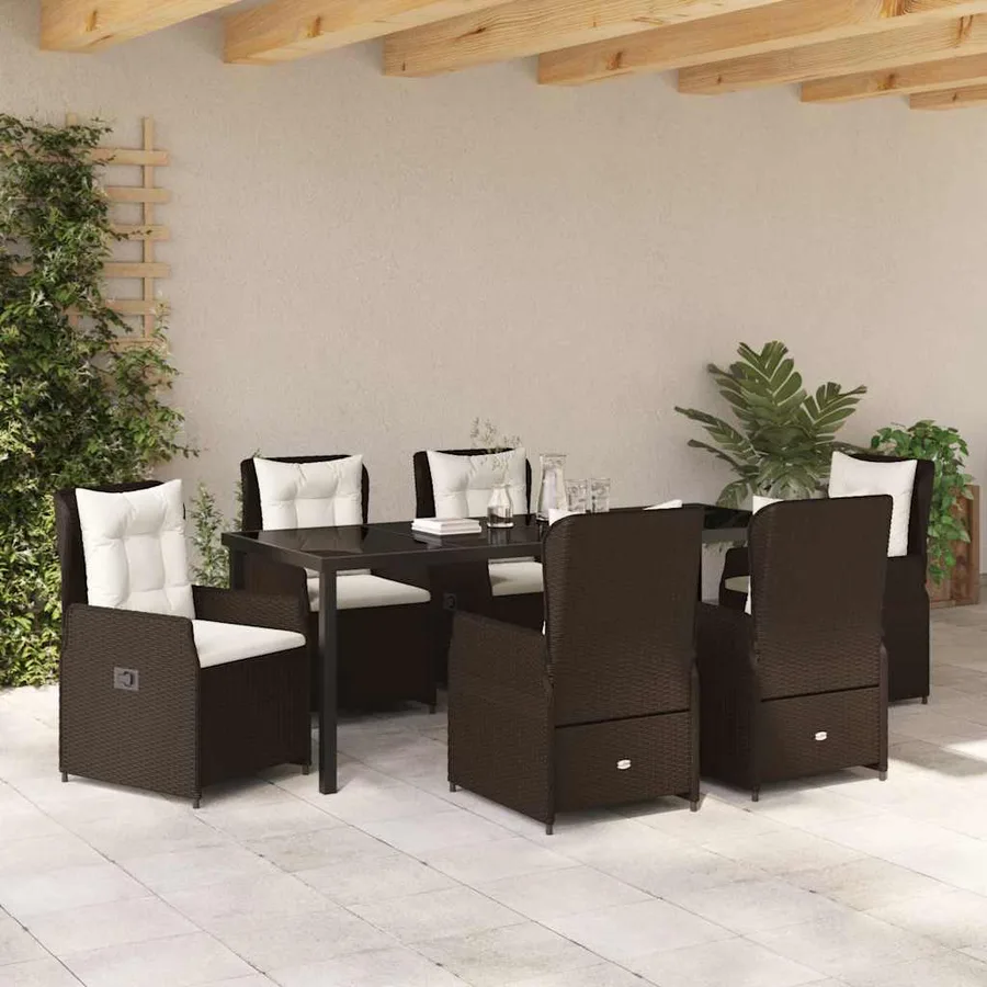Ensemble de salle à manger pour jardin 7 pcs Marron polyrotin - 4