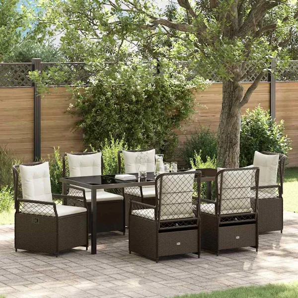 Ensemble de salle à manger pour jardin 7 pcs Marron polyrotin