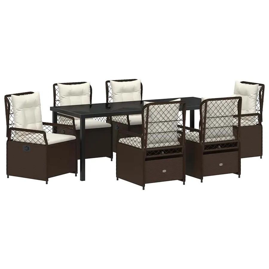 Ensemble de salle à manger pour jardin 7 pcs Marron polyrotin - 2