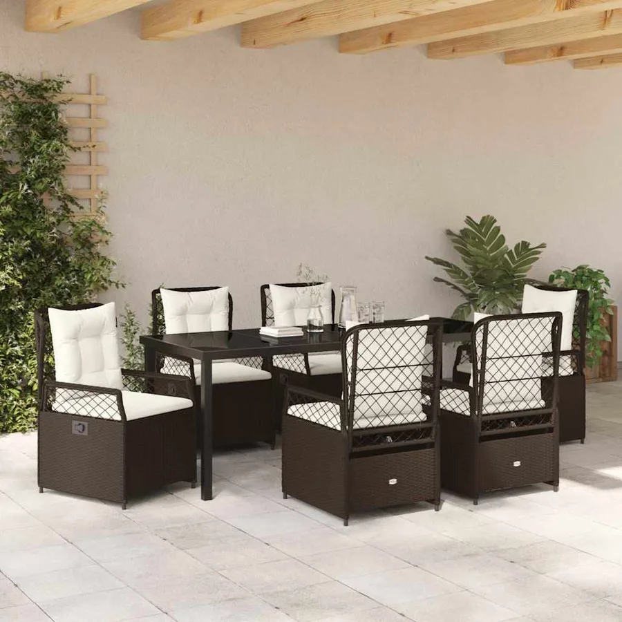 Ensemble de salle à manger pour jardin 7 pcs Marron polyrotin - 4