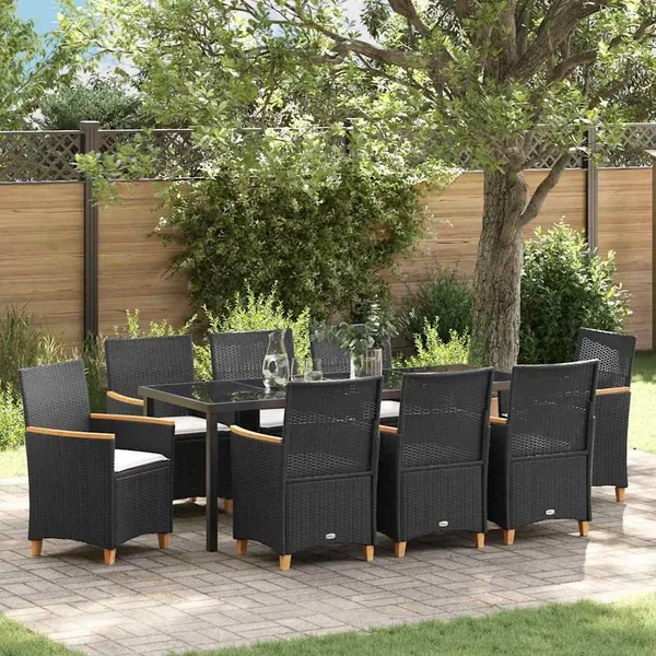 Ensemble de salle à manger pour jardin 9 pcs Noir polyrotin