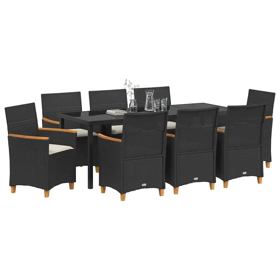 Ensemble de salle à manger pour jardin 9 pcs Noir polyrotin - 3