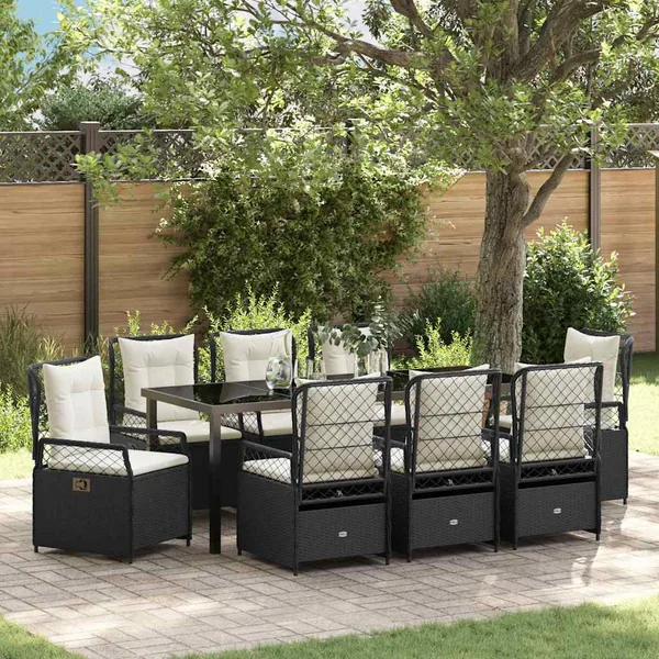 Ensemble de salle à manger pour jardin 9 pcs Noir polyrotin
