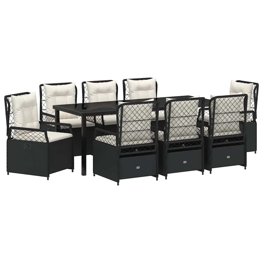 Ensemble de salle à manger pour jardin 9 pcs Noir polyrotin - 2