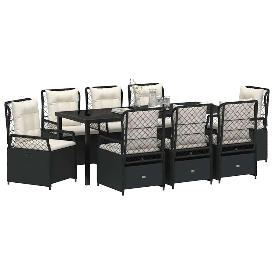 Ensemble de salle à manger pour jardin 9 pcs Noir polyrotin - 3