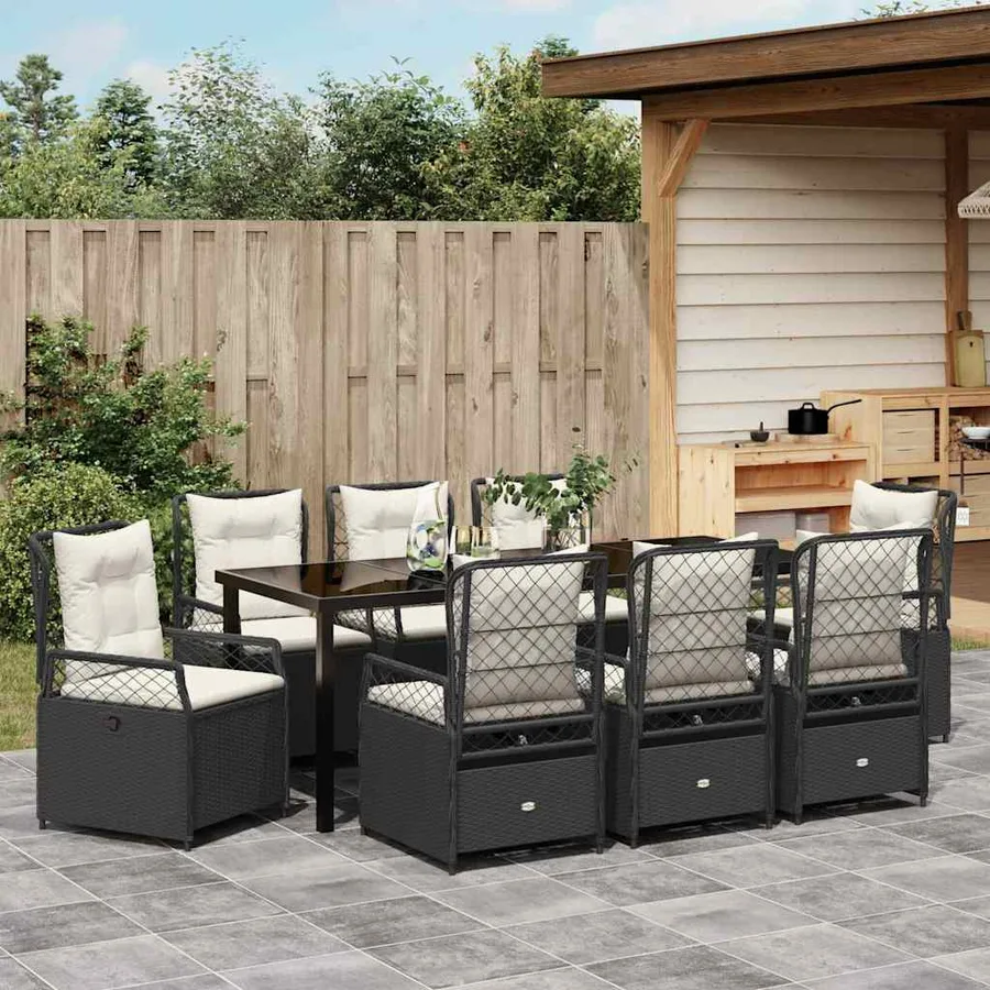 Ensemble de salle à manger pour jardin 9 pcs Noir polyrotin - 4