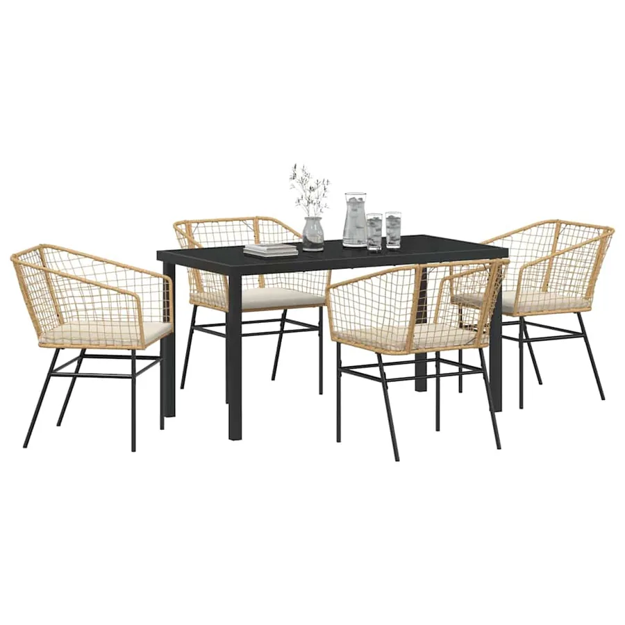 Ensemble de salle à manger pour jardin 5 pcs Marron polyrotin - 3