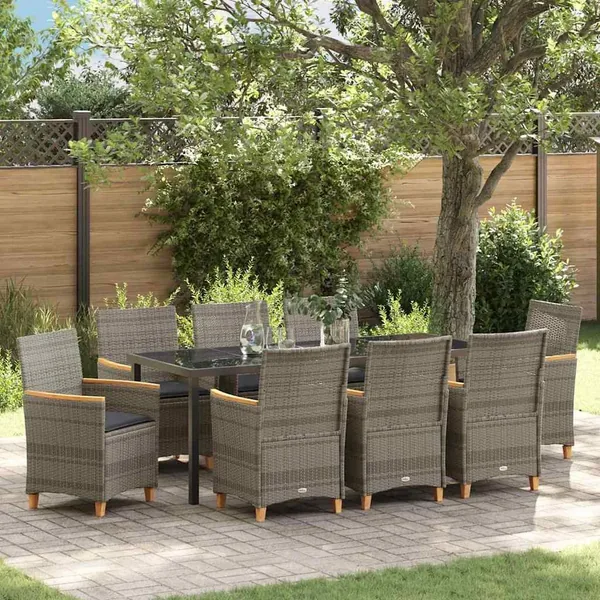 Ensemble de salle à manger pour jardin 9 pcs Gris polyrotin