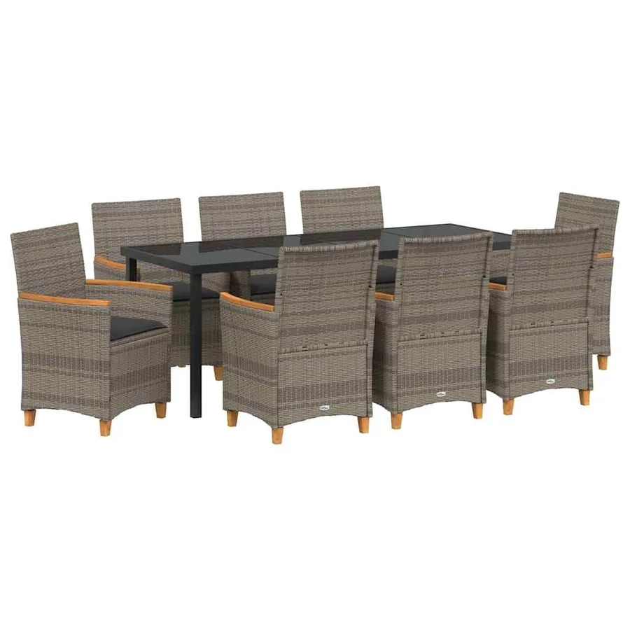 Ensemble de salle à manger pour jardin 9 pcs Gris polyrotin - 2