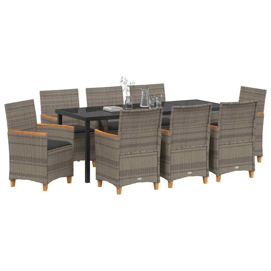 Ensemble de salle à manger pour jardin 9 pcs Gris polyrotin - 3