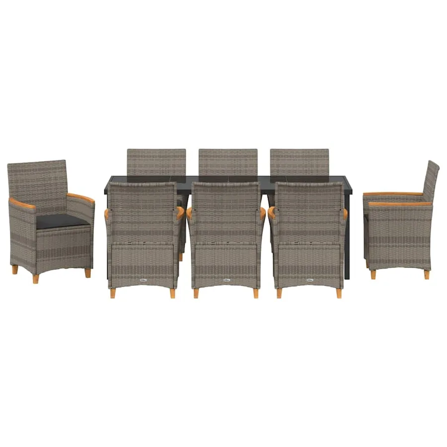 Ensemble de salle à manger pour jardin 9 pcs Gris polyrotin - 7