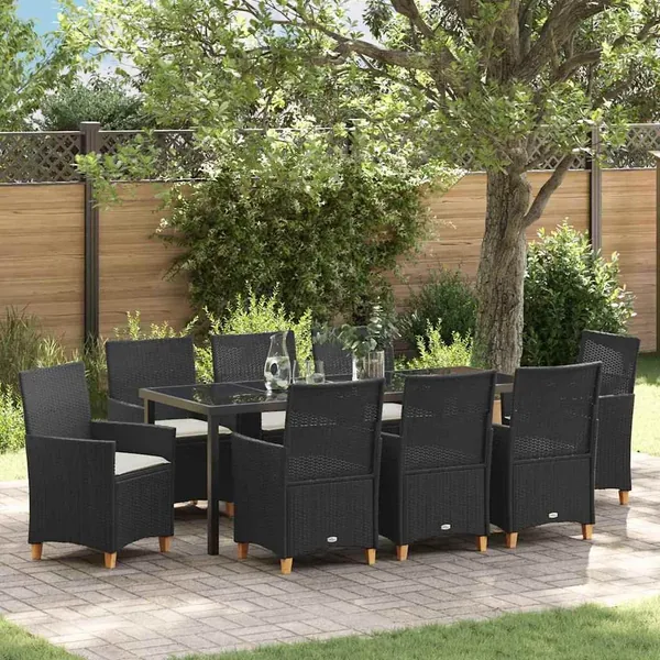 Ensemble de salle à manger pour jardin 9 pcs Noir polyrotin