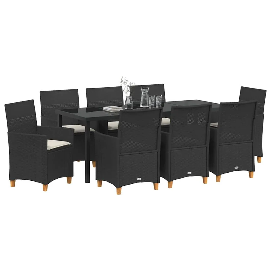 Ensemble de salle à manger pour jardin 9 pcs Noir polyrotin - 3